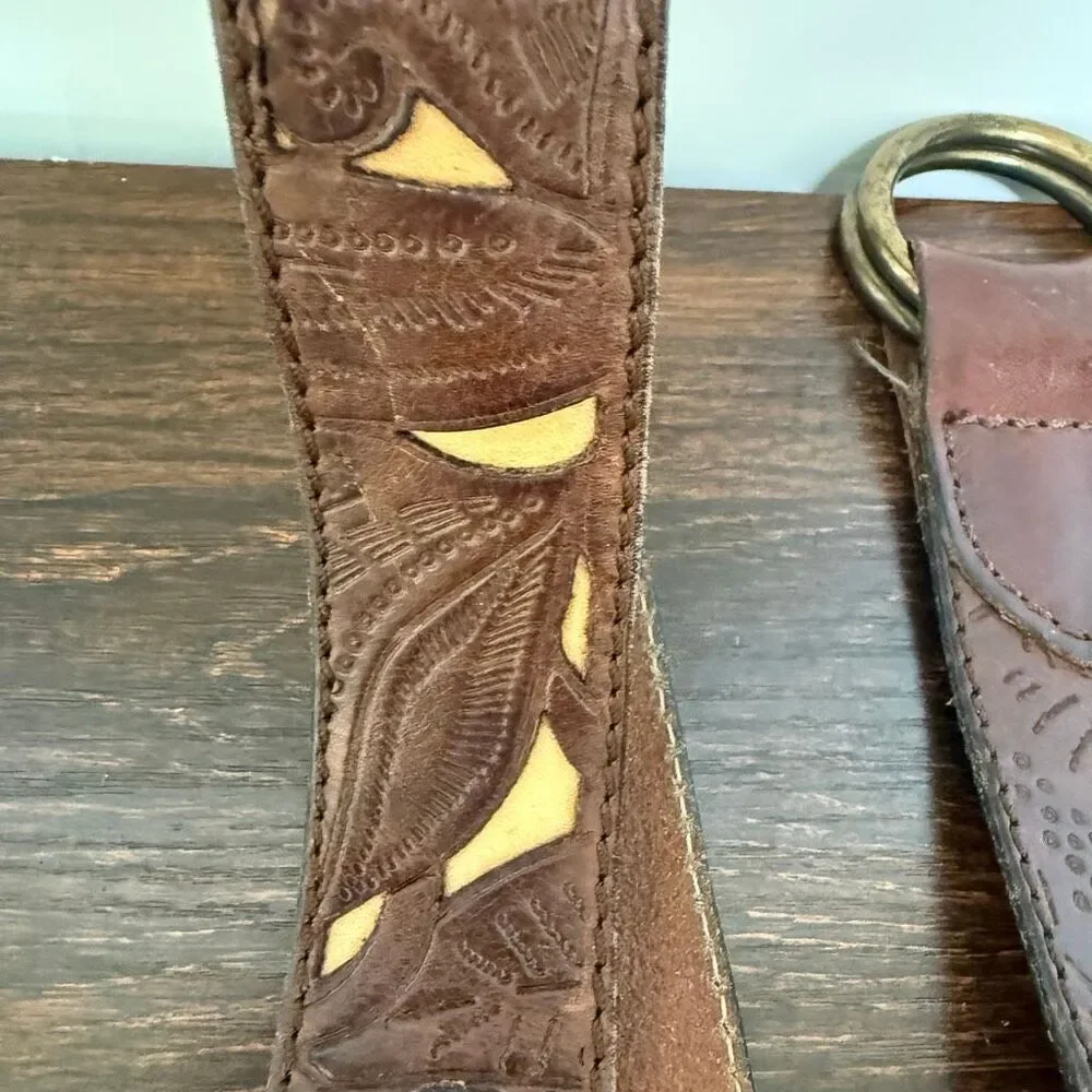 J Crew Women’s brown embossed Italian leather Belt 1.25” width large USA